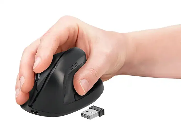 Q-connect Ratón Vertical Inalámbrico Ergonómico Recargable Negro, DPI 800/1200/1600