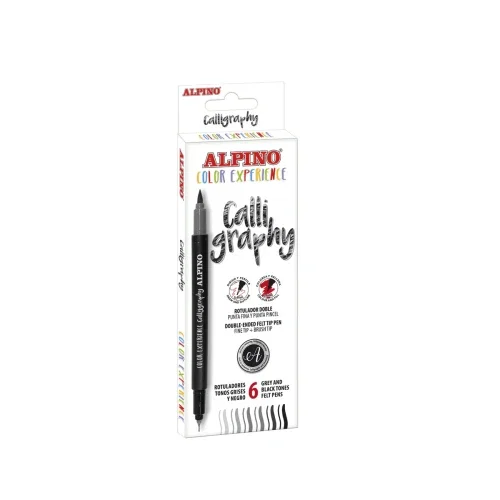 Alpino Set de 6 Rotuladores Calligraphy Doble Punta Negro y Gris Alpino Set de 6 Rotuladores Calligraphy Doble Punta Negro y Gris