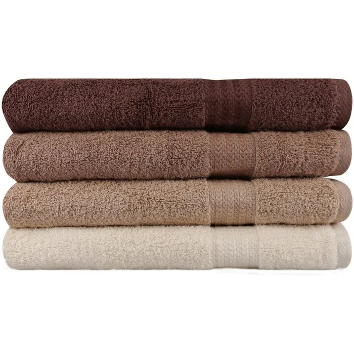 Juego de 4 Toallas de Baño 70 x 140 cm Crema