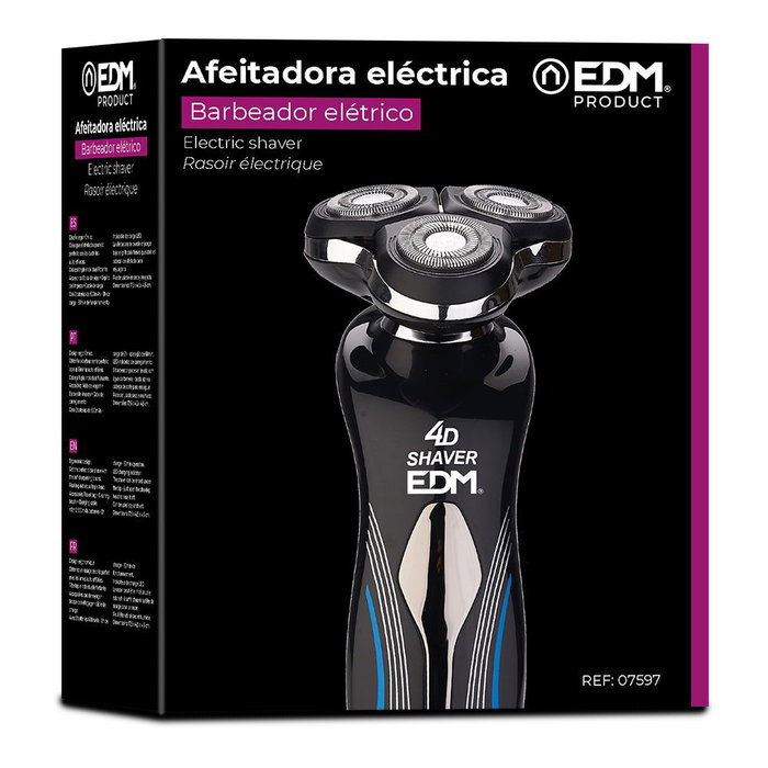 Edm Afeitadora Eléctrica Recargable 4d 3w Inalámbrica con Cuchillas Auto-afiladas y Cabezal Flotante, Lavable