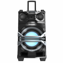 Panasonic SC-BMAX5E-K - Altavoz Bluetooth Inalámbrico Portátil, 2.1 Canales 75W RMS, Conectividad Bluetooth 5.0 y Auxiliar, con Batería, Radio FM, LED, Color Negro