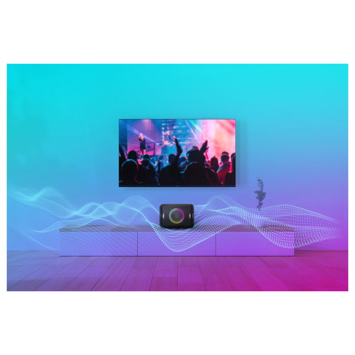 Panasonic SC-BMAX5E-K - Altavoz Bluetooth Inalámbrico Portátil, 2.1 Canales 75W RMS, Conectividad Bluetooth 5.0 y Auxiliar, con Batería, Radio FM, LED, Color Negro