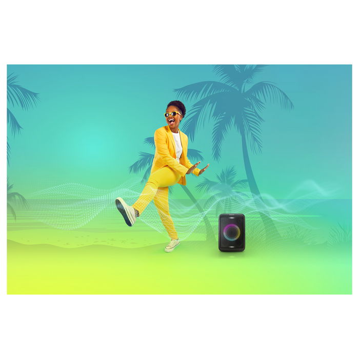 Panasonic SC-BMAX5E-K - Altavoz Bluetooth Inalámbrico Portátil, 2.1 Canales 75W RMS, Conectividad Bluetooth 5.0 y Auxiliar, con Batería, Radio FM, LED, Color Negro