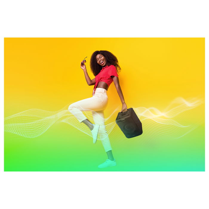 Panasonic SC-BMAX5E-K - Altavoz Bluetooth Inalámbrico Portátil, 2.1 Canales 75W RMS, Conectividad Bluetooth 5.0 y Auxiliar, con Batería, Radio FM, LED, Color Negro