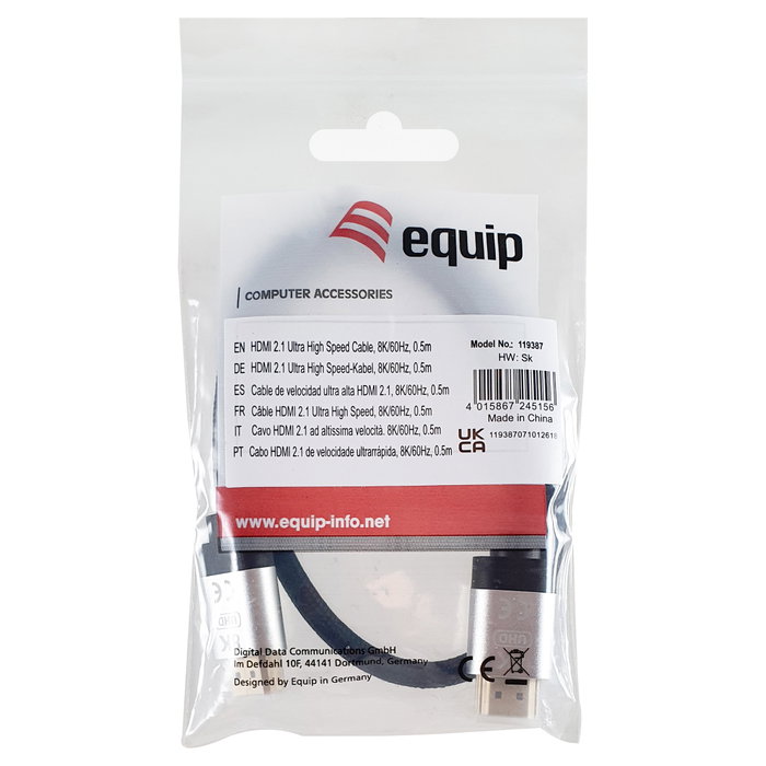 EQUIP Cable HDMI Ultra High Speed 2.1 48Gbps 8K/60Hz 0,5m Negro