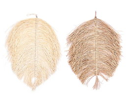 Giftdecor Colgante Hoja Palma Grande 2 Colores Surtidos Fibra Natural Rattan Metal 63x90x1 cm (Set de 12)