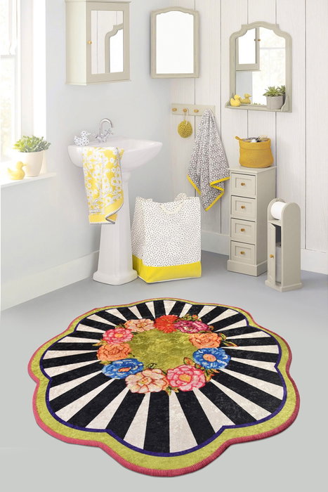 Mijölnir Alfombrilla de Baño Redonda Antideslizante Lavable a Máquina 100% Poliéster Lujosa para Spa 140 cm