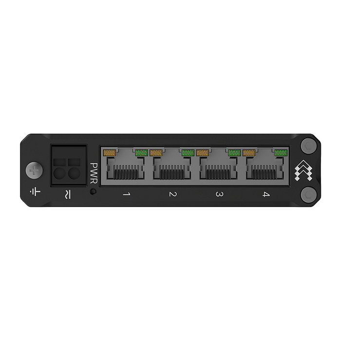 Teltonika TSW304 Switch Industrial 4 Puertos Gigabit con PoE Pasivo y Montaje en Rail DIN - 8 Gb/s, IP30, Aluminio Negro