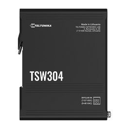 Teltonika TSW304 Switch Industrial 4 Puertos Gigabit con PoE Pasivo y Montaje en Rail DIN - 8 Gb/s, IP30, Aluminio Negro