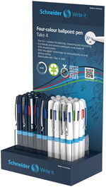 Boligrafo De 4 Colores Schneider Take 4 Surtido Expositor De 36 (18X Blanco + 18X Azul)
