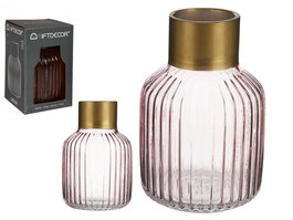 Giftdecor Jarrón Cristal Rayas Oro Pequeño Rosa 12x18x12 cm (Set de 6)
