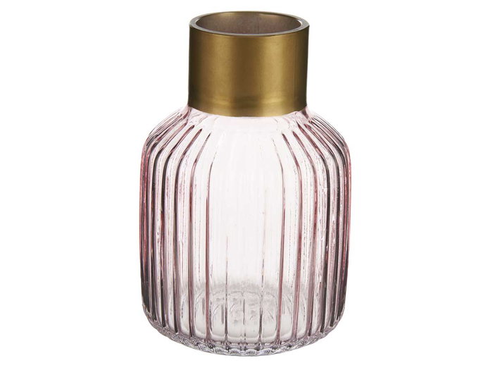 Giftdecor Jarrón Cristal Rayas Oro Pequeño Rosa 12x18x12 cm (Set de 6)