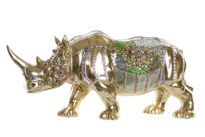 DKD Home Decor Figura de Rinoceronte Dorado en Resina DKD Home Decor Figura de Rinoceronte Dorado en Resina