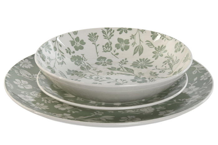 DKD Home Decor Set de Vajilla de Porcelana Floral Verde de 18 Piezas DKD Home Decor Set de Vajilla de Porcelana Floral Verde de 18 Piezas
