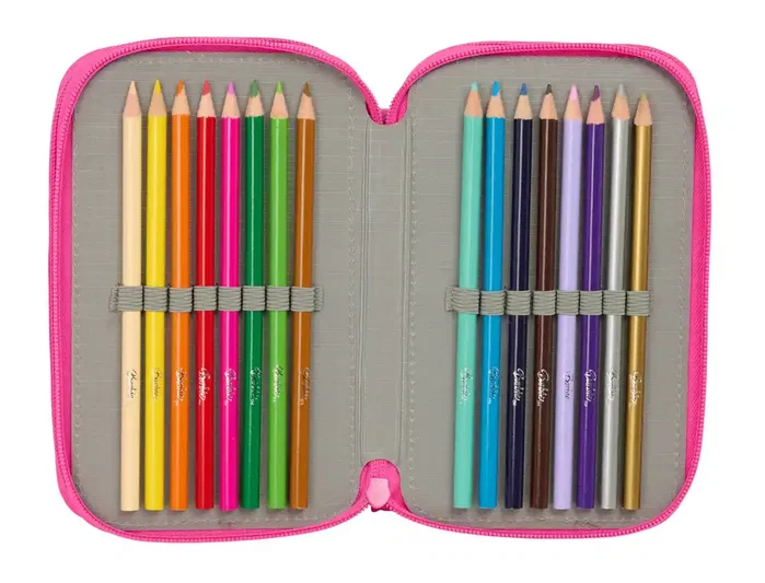 Safta Plumier Escolar con Triple Cremallera, 37 Piezas, Colección Barbie, 195x125x55 mm