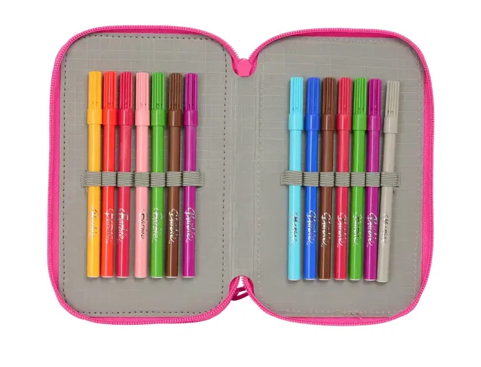 Safta Plumier Escolar con Triple Cremallera, 37 Piezas, Colección Barbie, 195x125x55 mm