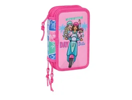 Safta Plumier Escolar con Triple Cremallera, 37 Piezas, Colección Barbie, 195x125x55 mm