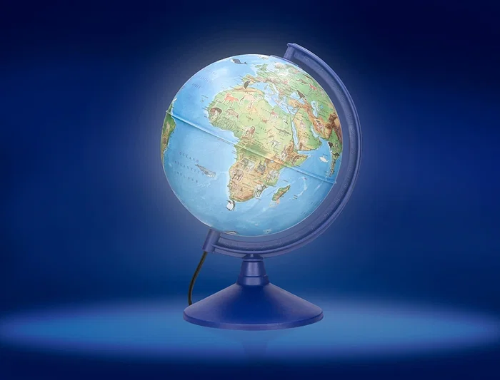 Liderpapel Globo Terráqueo con Luz Físico y Político con Animales Diámetro 20 cm