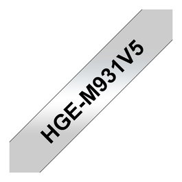 Brother HGM-931V5 Cinta para rotuladora 12mmx8m Negro sobre plata mate (Pack de 5)