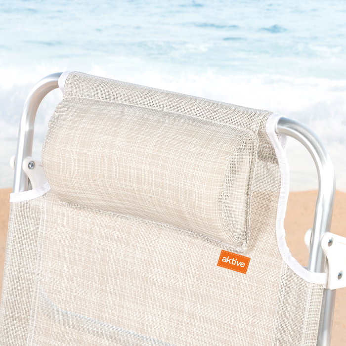 Aktive Silla de playa plegable y reclinable 8 posiciones beige con cojín y asas de mano