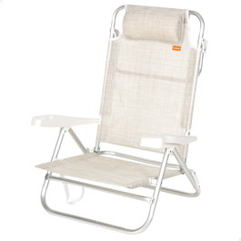 Aktive Silla de playa plegable y reclinable 8 posiciones beige con cojín y asas de mano