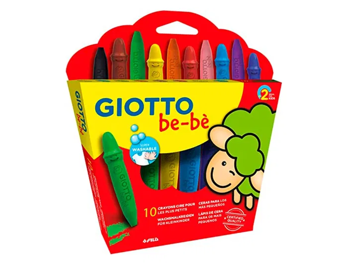 Giotto Lápices de Cera Super Bebé, Caja de 10 Colores Surtidos con Sacapuntas
