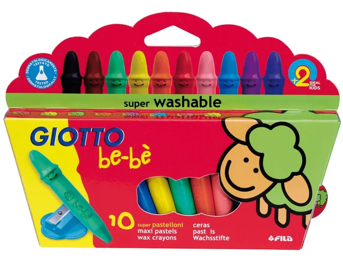 Giotto Lápices de Cera Super Bebé, Caja de 10 Colores Surtidos con Sacapuntas
