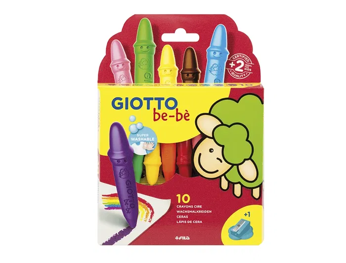 Giotto Lápices de Cera Super Bebé, Caja de 10 Colores Surtidos con Sacapuntas