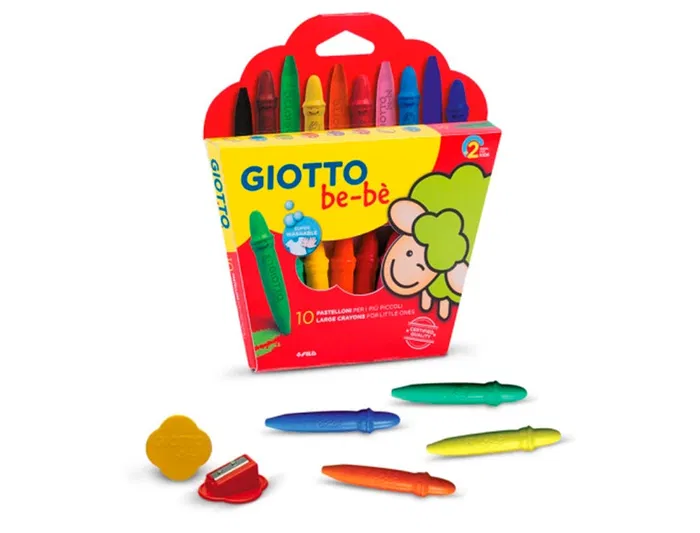 Giotto Lápices de Cera Super Bebé, Caja de 10 Colores Surtidos con Sacapuntas