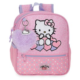 JOUMMA BAGS Mochila Hello Kitty Hearts & Dots 25cm adaptable con 2 bolsillos laterales y bolsillo para botella
