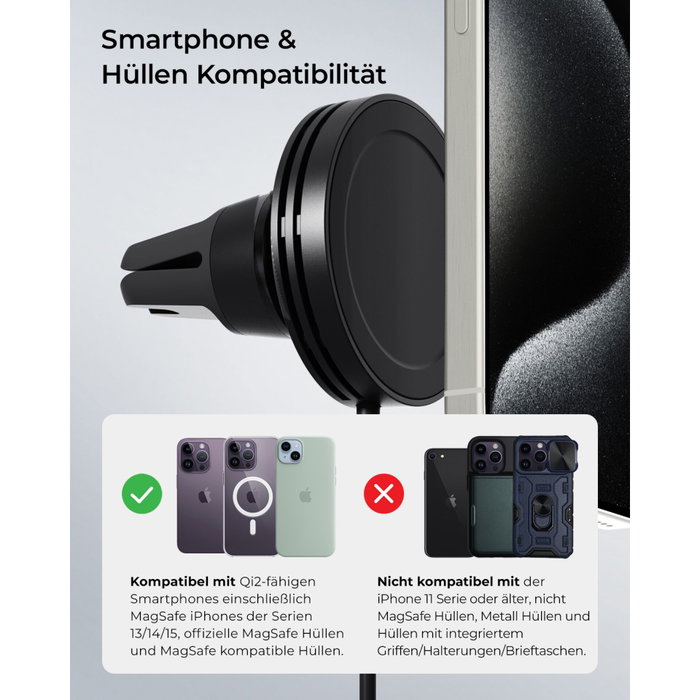 iOttie Velox Mini Qi2 Wireless MagSafe Air Vent Mount Negro