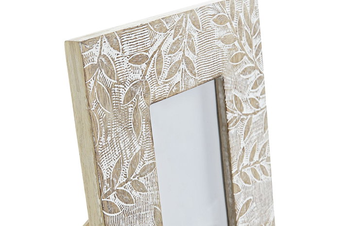 DKD Home Decor Marco Foto Hoja Fina Indio Natural Blanco Mango Cristal Decape 20 x 1.3 x 25 cm
