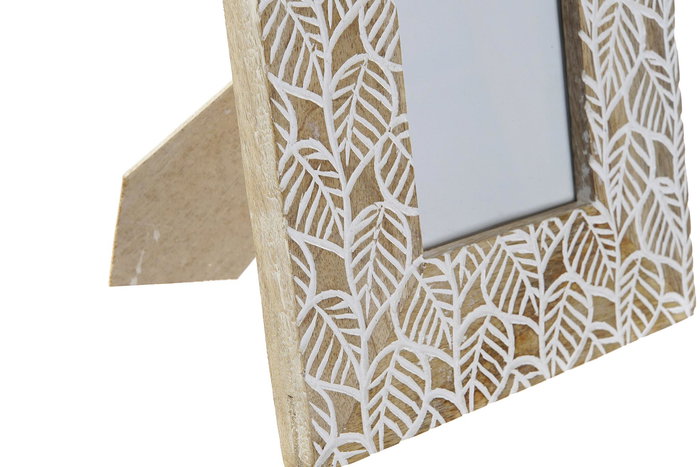 DKD Home Decor Marco Foto Hoja Fina Indio Natural Blanco Mango Cristal Decape 20 x 1.3 x 25 cm