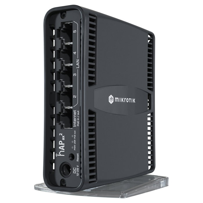 MikroTik hAP ax2 Router de Sobremesa C52iG-5HaxD2HaxD-TC, Wi-Fi 6 Dual Band 2.4 GHz y 5 GHz, 5 Puertos Gigabit, Negro