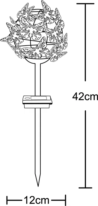 Galix Decoración de mariposa con energía solar G2623 - Metal, Altura 42 cm, 24 Micro LED, Blanco cálido, 3 Lúmenes