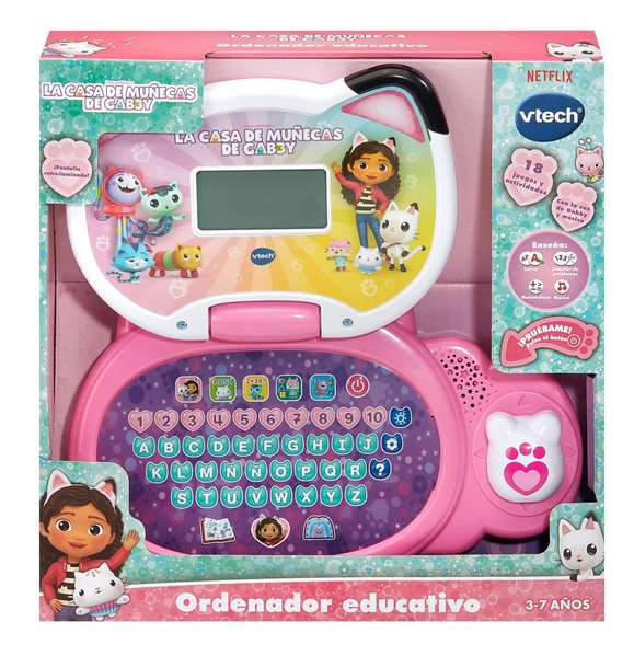VTech Ordenador Educativo La Casa de Muñecas de Gabby, Pantalla LCD con más de 200 Frases y Melodías, 32,5x7,8x33 cm, Español