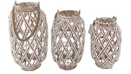 DKD Home Decor Set de 3 Portavelas Bicolor de Fibra de Papel y Metal