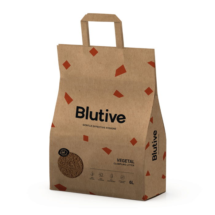 Blutive Lecho Natural Compostable para Gatos 6lt, Fibras Vegetales, Absorción 200%, Sin Tóxicos, Control de Olor