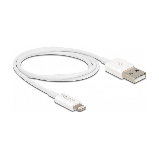 DeLOCK Cable USB de Datos y Carga para iPhone, iPad, iPod 1 m - Blanco, USB A Macho, USB 2.0, 3 A