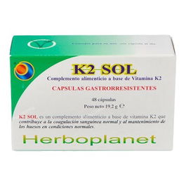 HERBOPLANET K2 Sol 48 Cápsulas - Suplemento de Vitamina K2 para Huesos