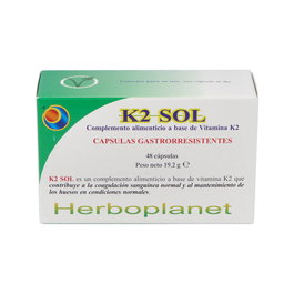 HERBOPLANET K2 Sol 48 Cápsulas - Suplemento de Vitamina K2 para Huesos