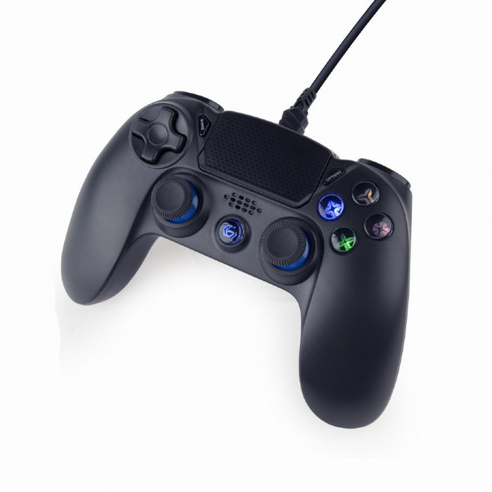 GEMBIRD Mando de Juego con Cable para PS4 y PC, Negro