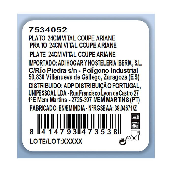 Plato Llano Porcelana Vital Coupe Ariane 24 cm