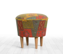 Atelier Del Sofa Puf Bohemio Patchwork Multicolor 42x42x42 cm con Patas de Madera