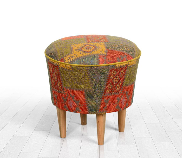 Atelier Del Sofa Puf Bohemio Patchwork Multicolor 42x42x42 cm con Patas de Madera