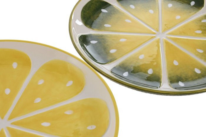 DKD Home Decor Surtido de Platos de Gres Limón FRUITS 24