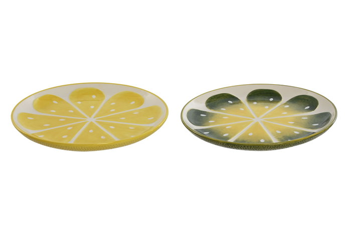 DKD Home Decor Surtido de Platos de Gres Limón FRUITS 24
