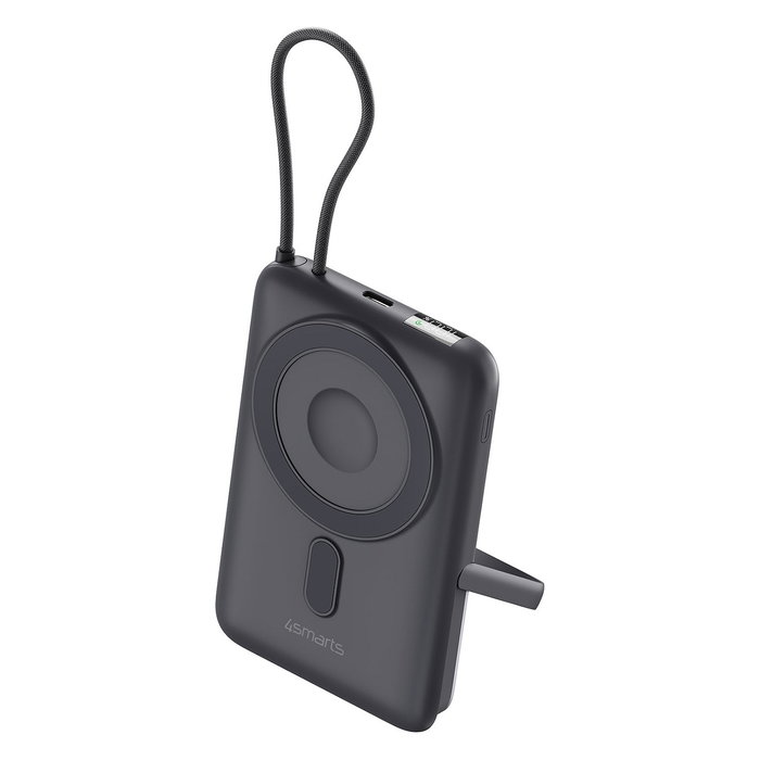 4smarts Enterprise Pocket Power Bank 10000mAh, Cargador Inalámbrico Qi2 22.5W con Carga Rápida Quick Charge 2.0 y Pantalla LCD, Color Gris