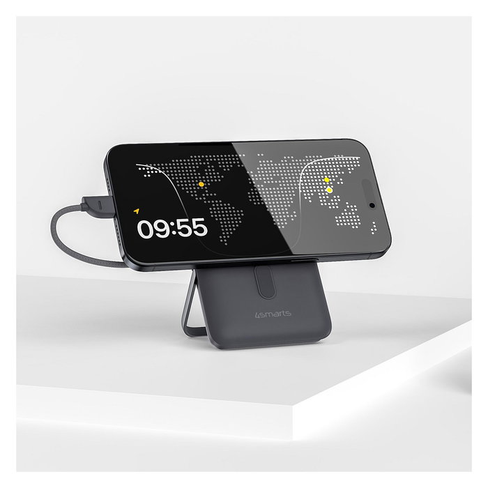 4smarts Enterprise Pocket Power Bank 10000mAh, Cargador Inalámbrico Qi2 22.5W con Carga Rápida Quick Charge 2.0 y Pantalla LCD, Color Gris