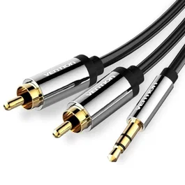 Vention Cable de Audio Estéreo BCFBI, Jack 3.5 mm Macho a 2x RCA Macho, 5 Metros, Color Negro, Carcasa de Aleación de Aluminio